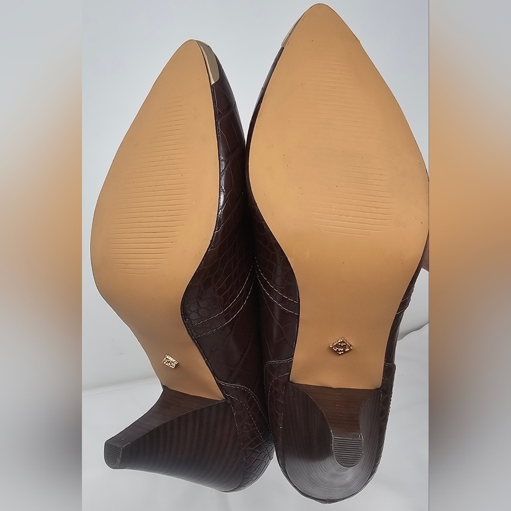 Nanette Lepore Women's Sage Faux Leather Brown Croc Cowboy Boots Size 9.5M - Picture 11 of 14